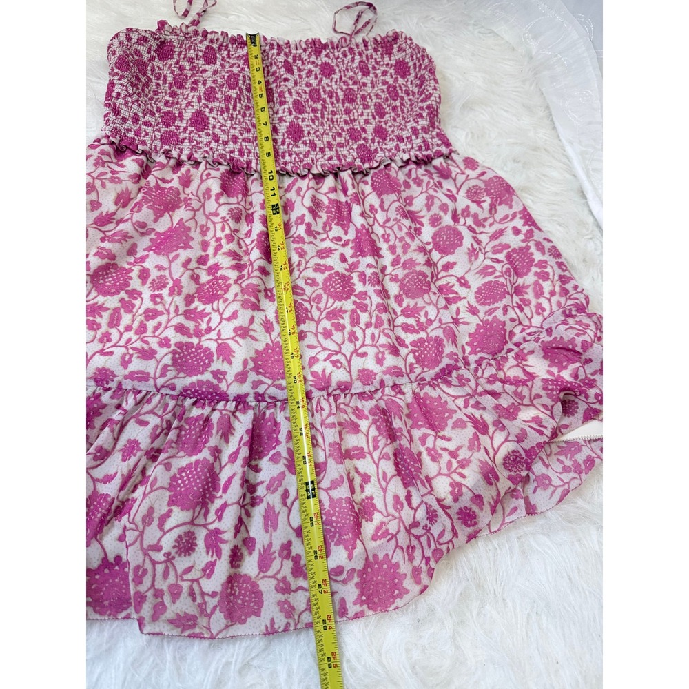 Wilfred Aritzia Pink Floral Smocked Mini Dress Tiered Ruffle 2XL Summer Boho - Picture 7 of 7